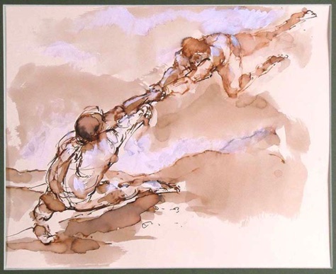 "Holding on" 5 Line & Wash & gouache. 35.5x29cm